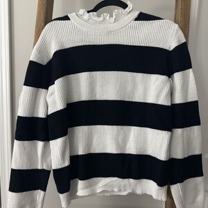 Anthropologie Striped Ruffle Collar Sweater